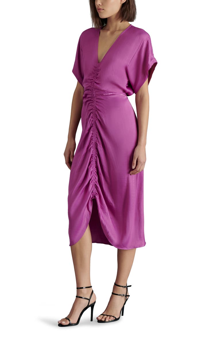 Aimee Ruched Front Midi Dress, Alternate, color, RADIANT ORCHID