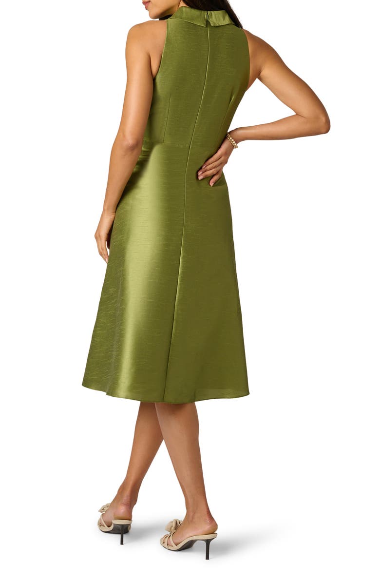 Adrianna Papell Sleeveless Tie Front Dupioni Midi Dress, Alternate, color, Olive
