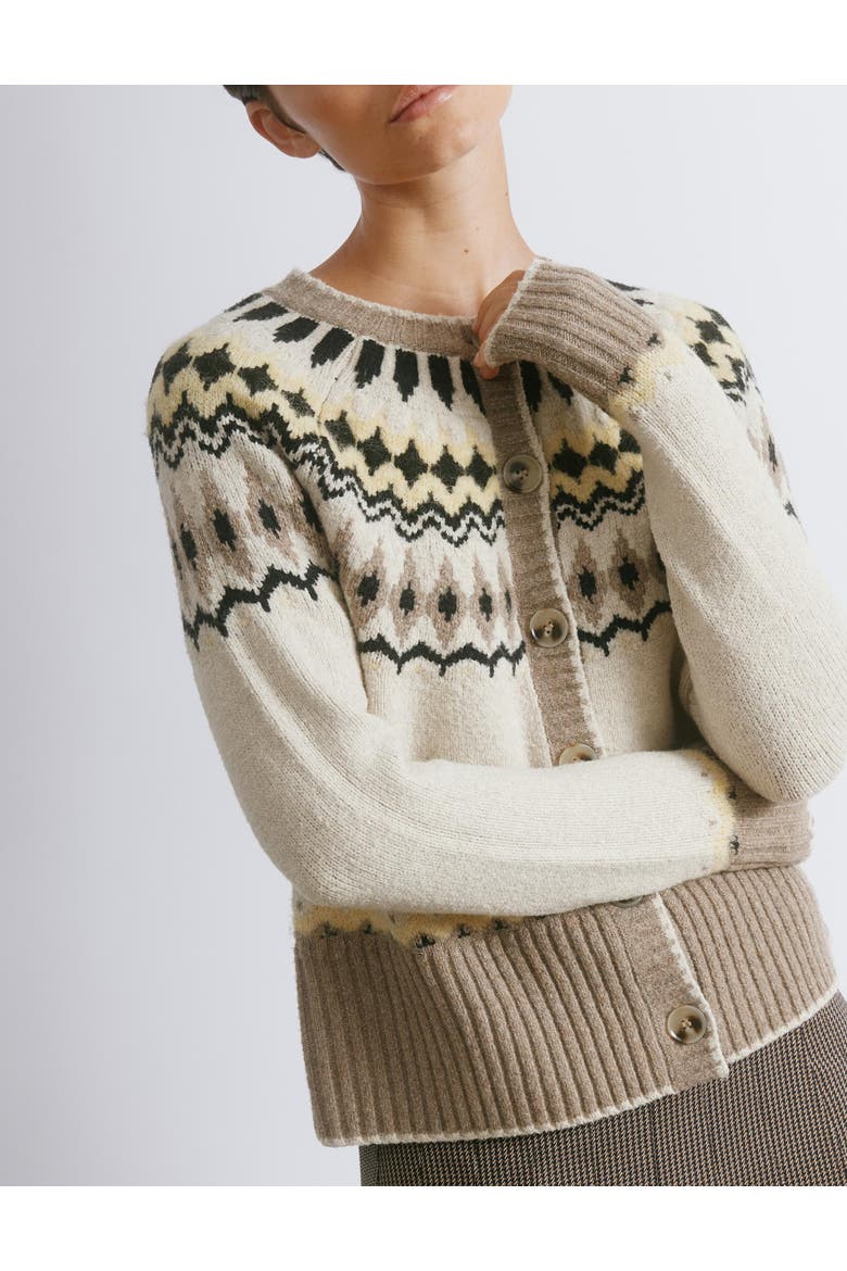 Fair Isle Yoke Cardigan, Alternate, color, Neautral