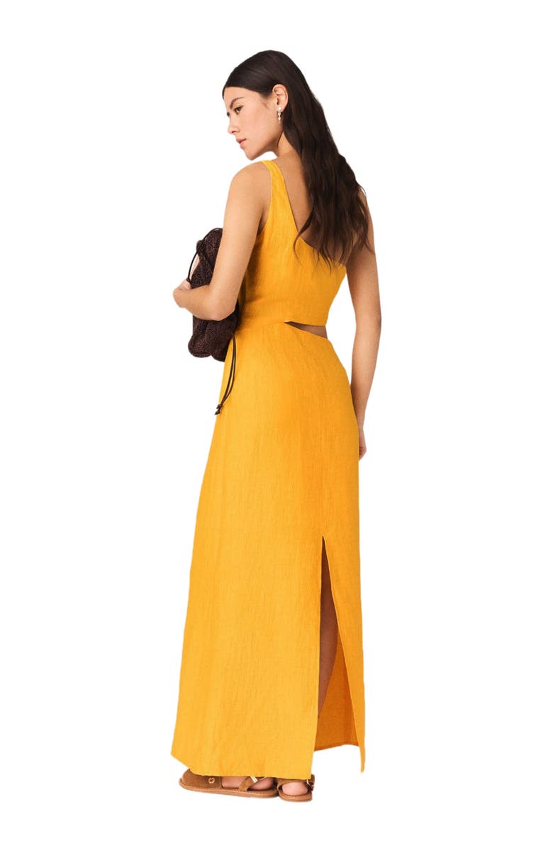 maje Asymmetrical Linen-Blend Dress, Alternate, color, Orange