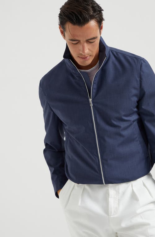 Shop Brunello Cucinelli Bonded Fabric Bomber Jacket In Azure