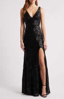 CITY STUDIO Royal Sequin Side Slit Gown