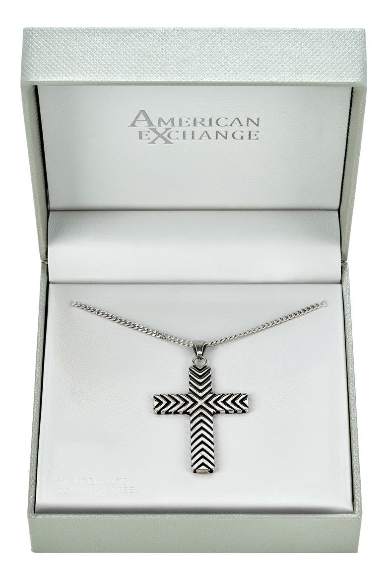 Men's Cross Pendant Necklace, Main, color, SILVER