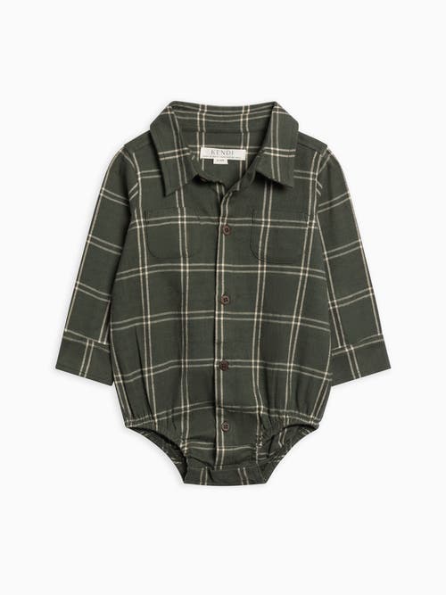 Kendi Giri Flannel Collared Bodysuit In Green