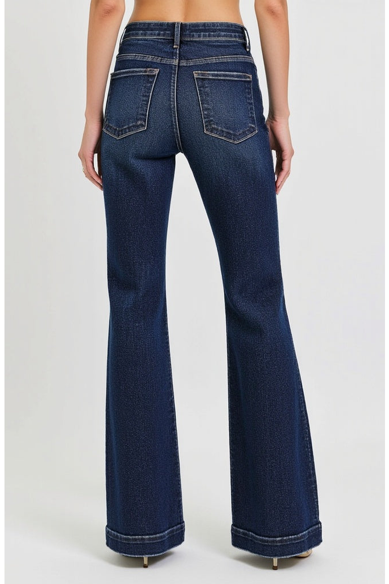 High Waist Flare Jeans with Front Patch Pockets, Alternate, color, Dark Indigo