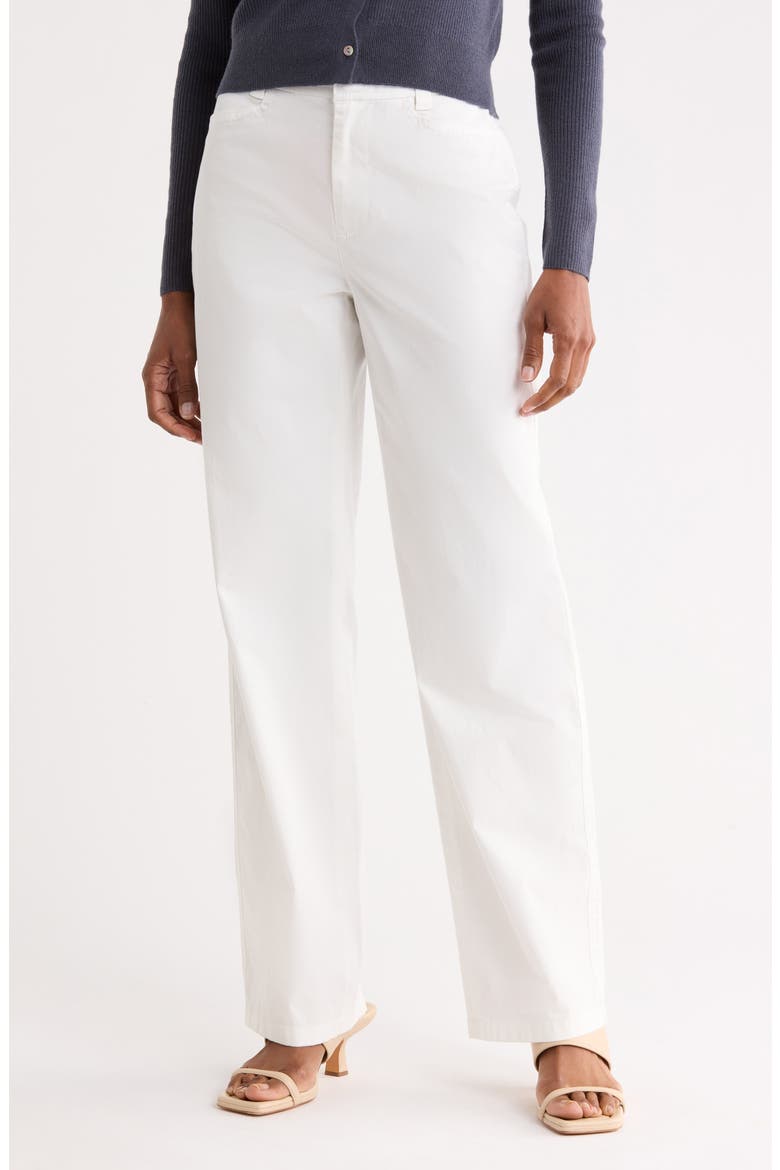 High Waisted Stretch Cotton Pants, Main, color, OFF WHITE
