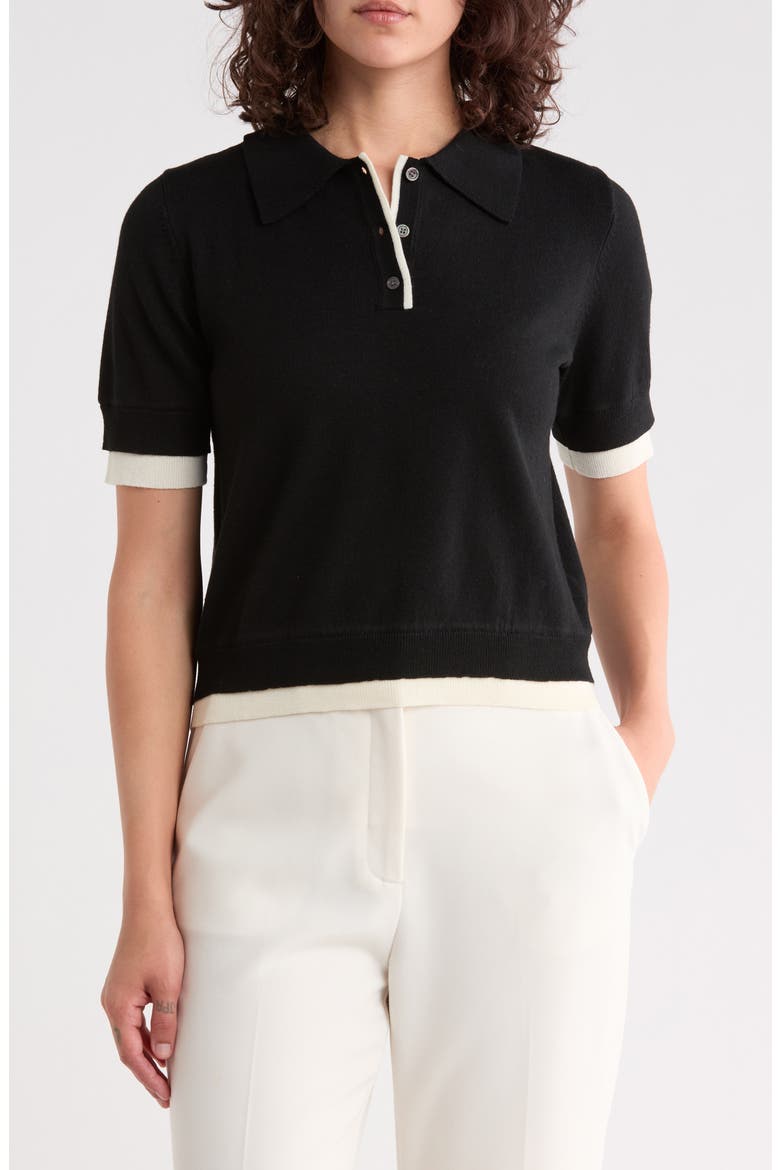 Contrast Trim Knit Polo, Main, color, BLACK IVORY