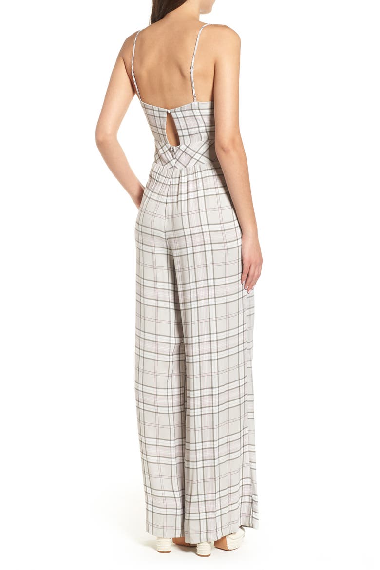 Milan Tie Front Jumpsuit, Alternate, color, SOFT GREY PLAID