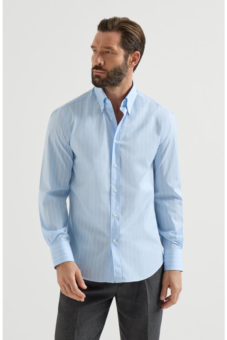 Striped poplin shirt, Main, color, Azure