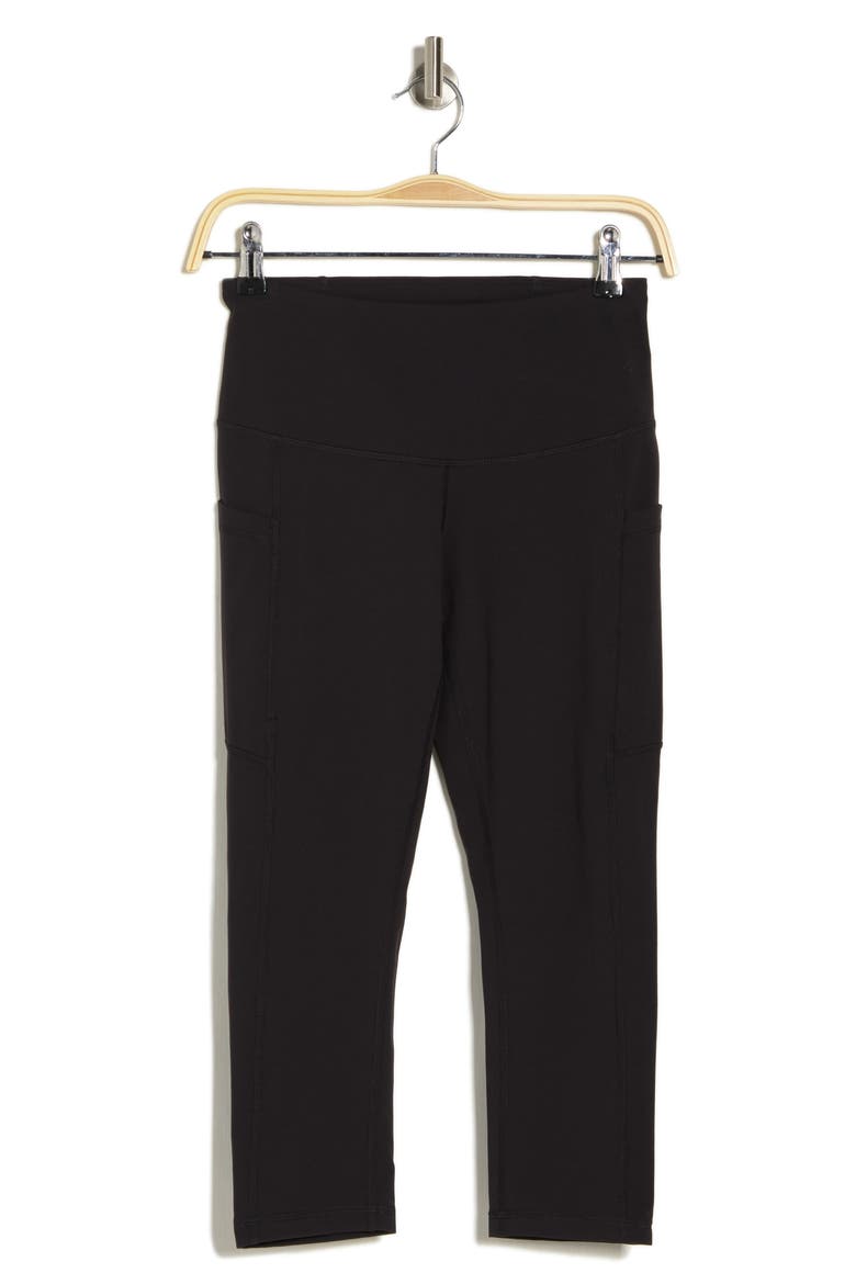 Perform High Waist Pocket Crop Leggings, Alternate, color, BLACK