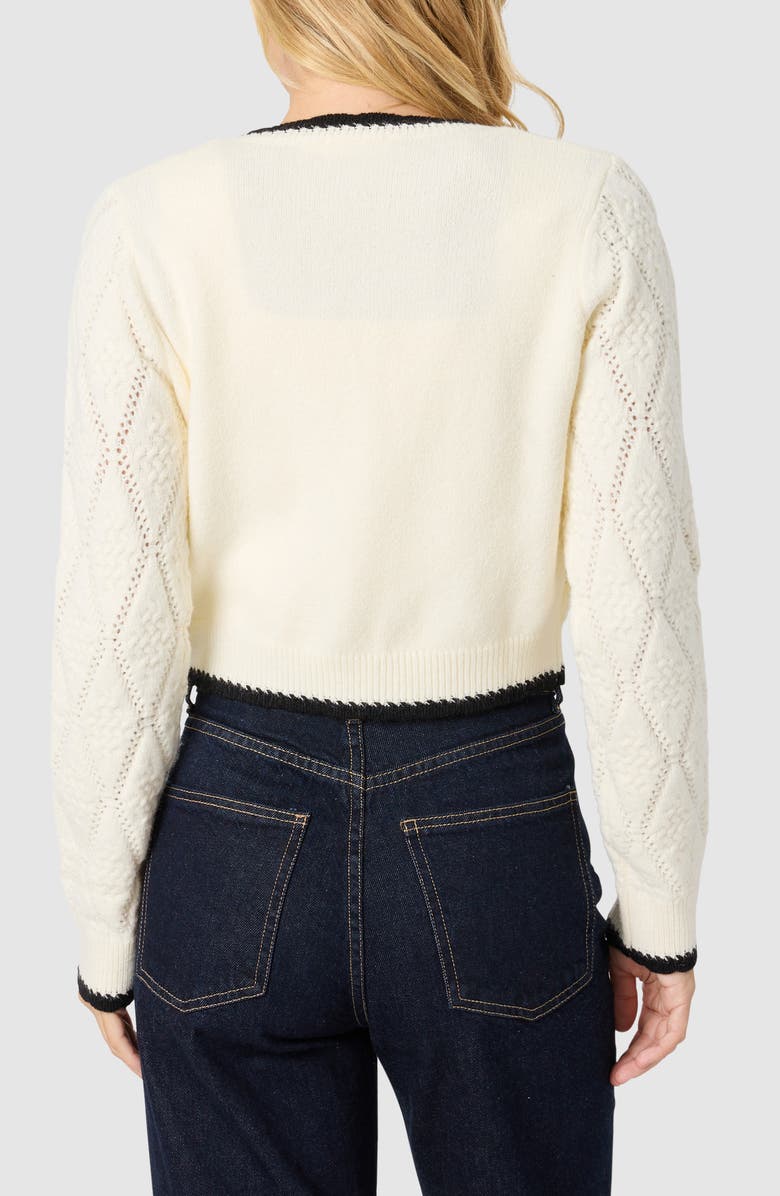 Lush Contrast Trim Tie Front Cardigan, Alternate, color, Ivory Black