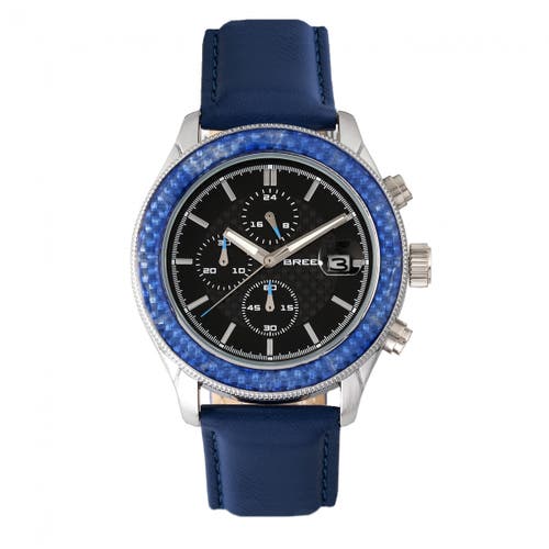 BREED Maverick Chronograph Leather-Band Watch w/Date in Silver/blue at Nordstrom