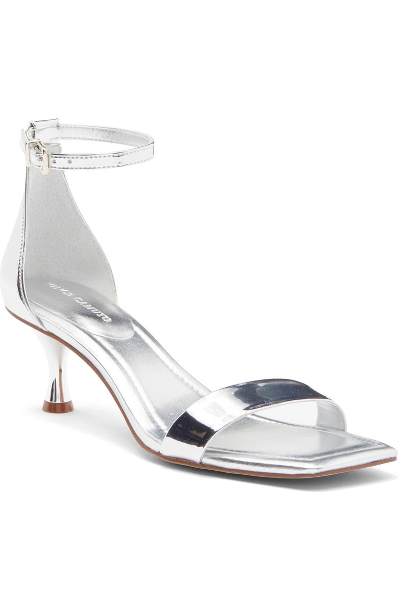 Vince Camuto Vinkely Square Toe Kitten Heel Sandal, Main, color, Silver Patent