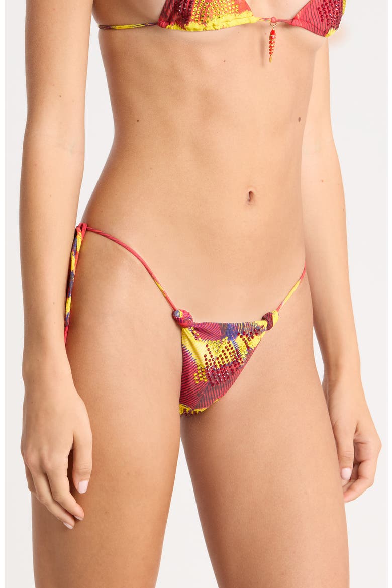 Diamante Crystal Embellished Side Tie Bikini Bottoms, Alternate, color, MULTI