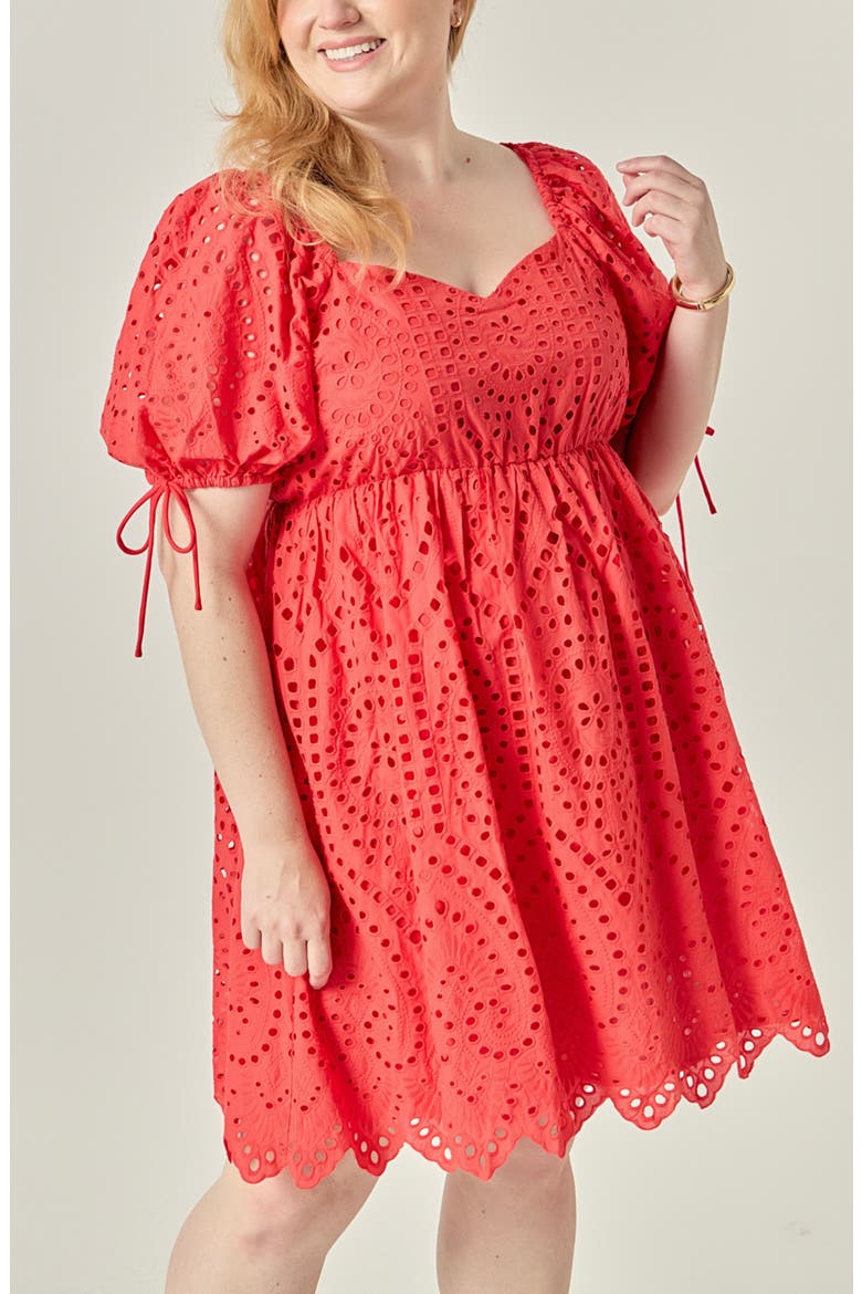 Scallop Edge Cotton Eyelet Minidress, Alternate, color, RED