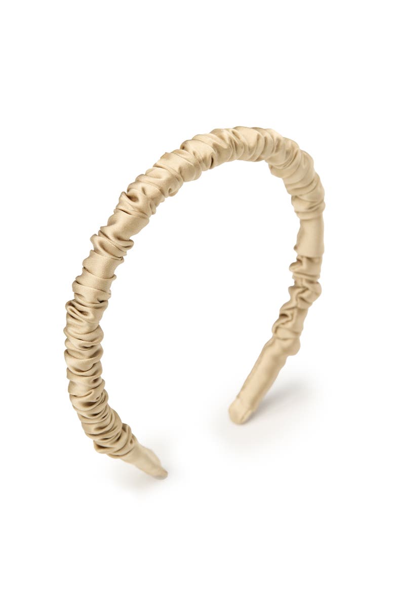 Scrunched Silk Skinny Headband, Main, color, Apricot