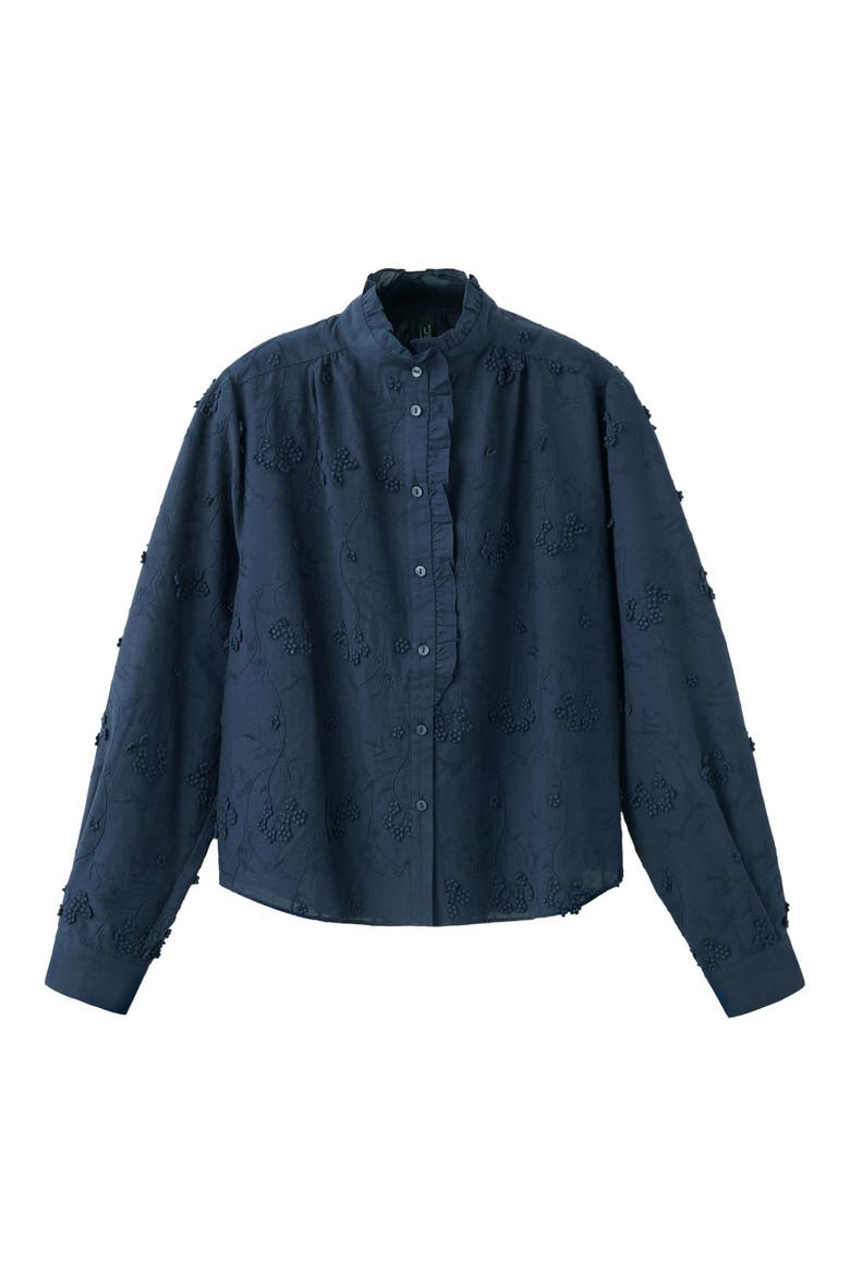 Embroidered Ruffle Shirt, Alternate, color, NAVY