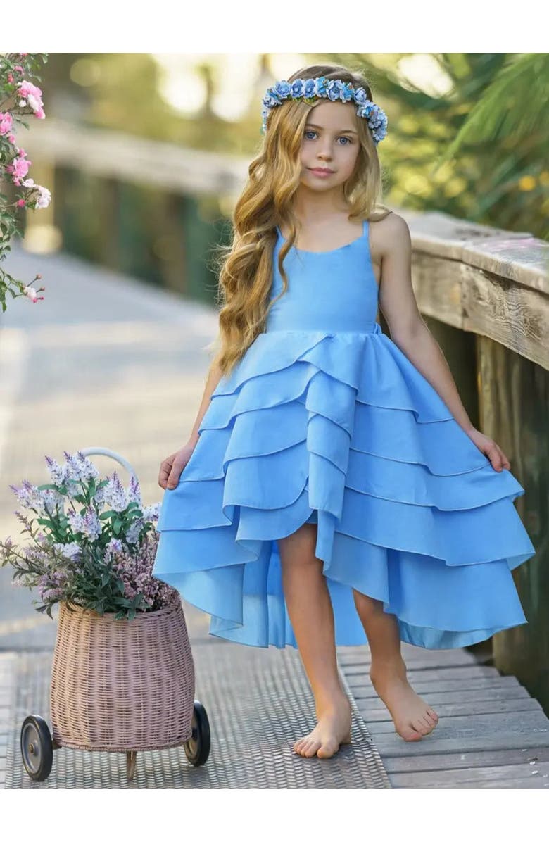Mia Belle Girls Girls Pretty Petal Blues Tiered Dress, Alternate, color, Blue