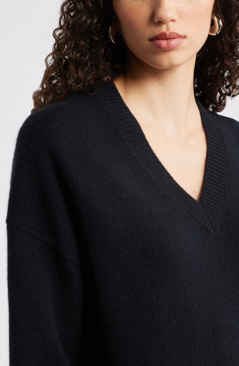 Nordstrom V-Neck Wool & Cashmere Sweater, Alternate, color, Black Rock