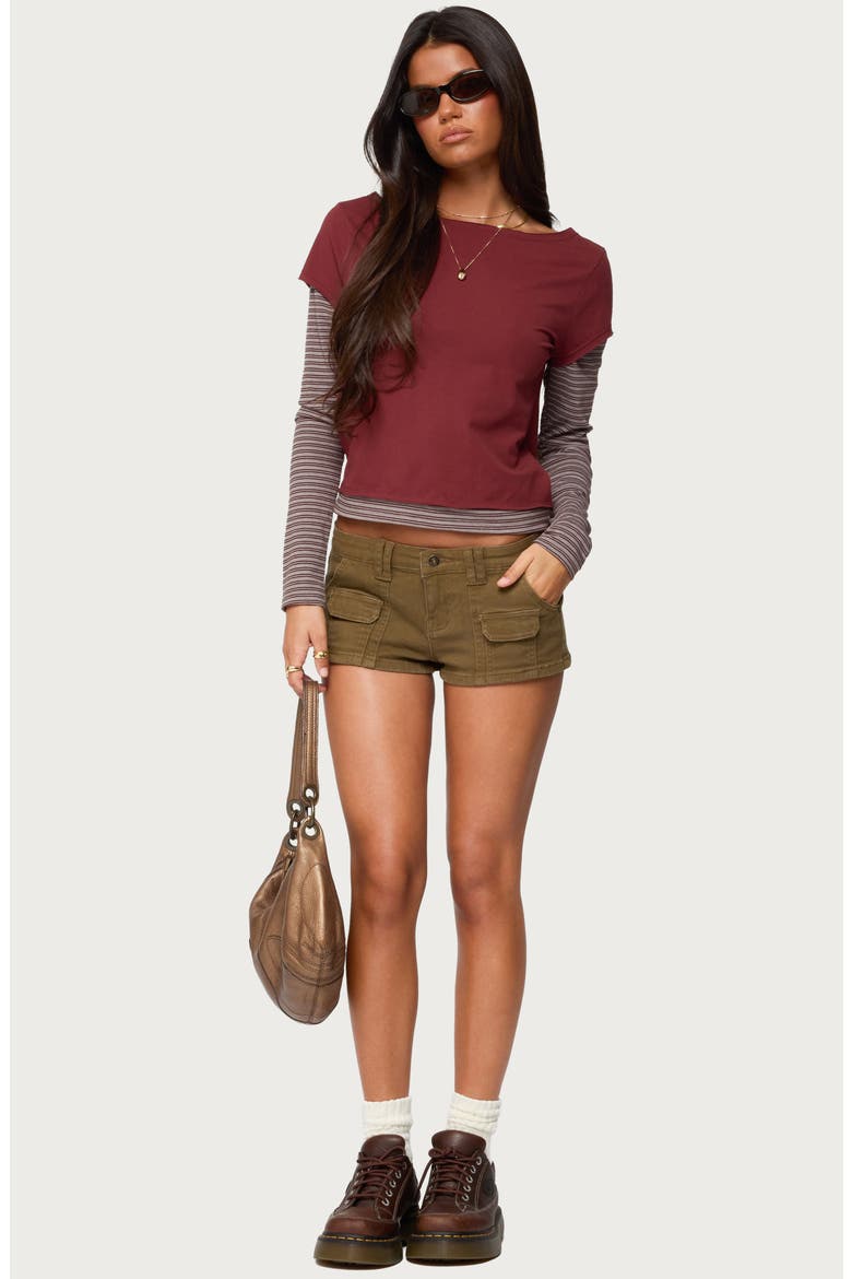 Layered Stretch-Cotton T-Shirt, Alternate, color, BURGUNDY