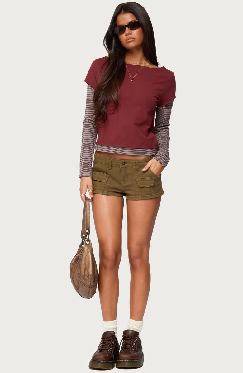 EDIKTED Layered Stretch-Cotton T-Shirt, Alternate, color, Burgundy