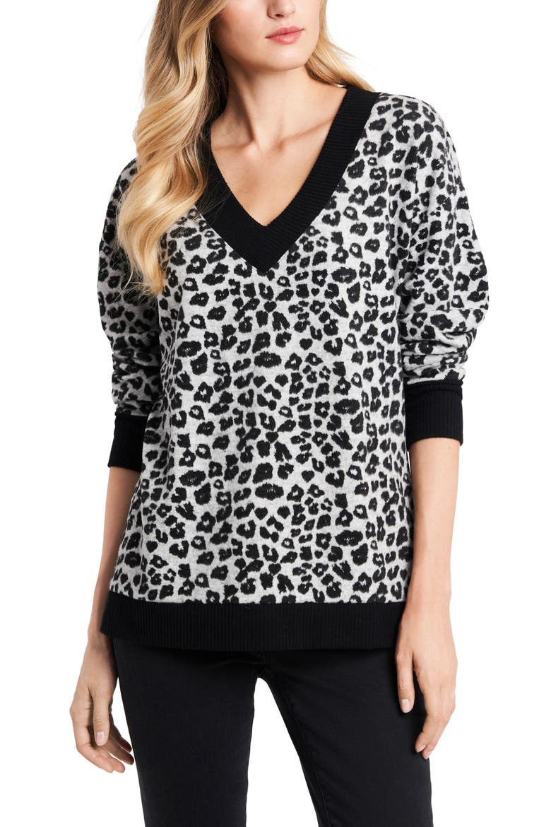 Leopard Jacquard Long Sleeve Top, Main, color, SILVER HEATHER