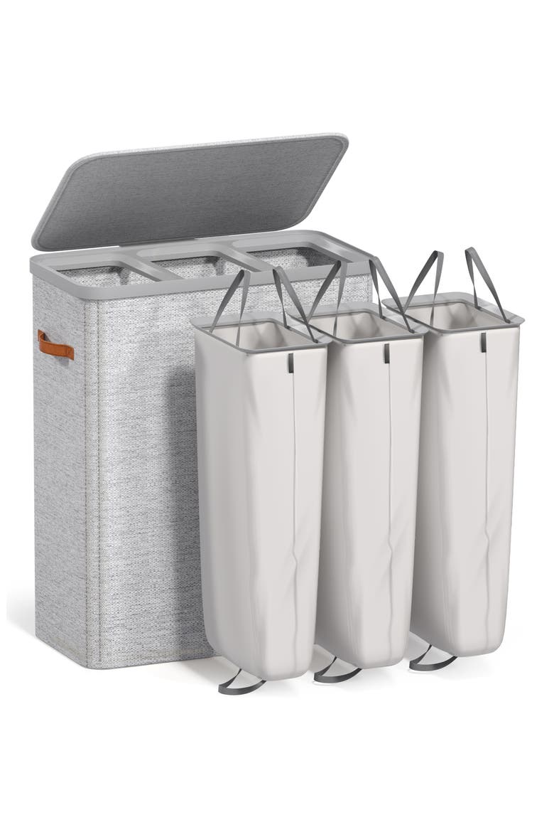 3-Compartment Laundry Basket, Main, color, GRAY
