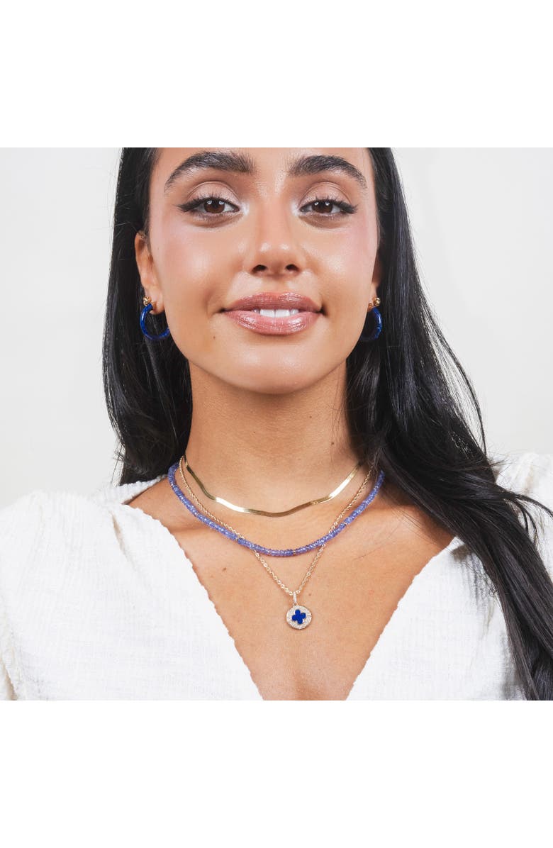 The Lovery Fine Jewelry Lapis Diamond Disc Clover Charm, Alternate, color, Lapis