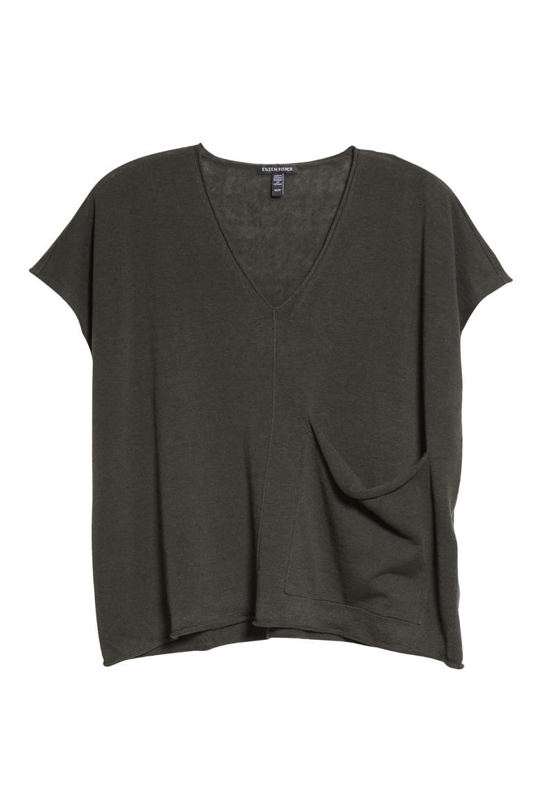 Short Sleeve Organic Linen & Cotton Boxy Sweater, Alternate, color, SEAWEED