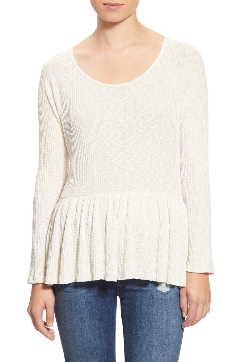 Stripe Thermal Peplum Top, Main, color, IVORY HEATHER