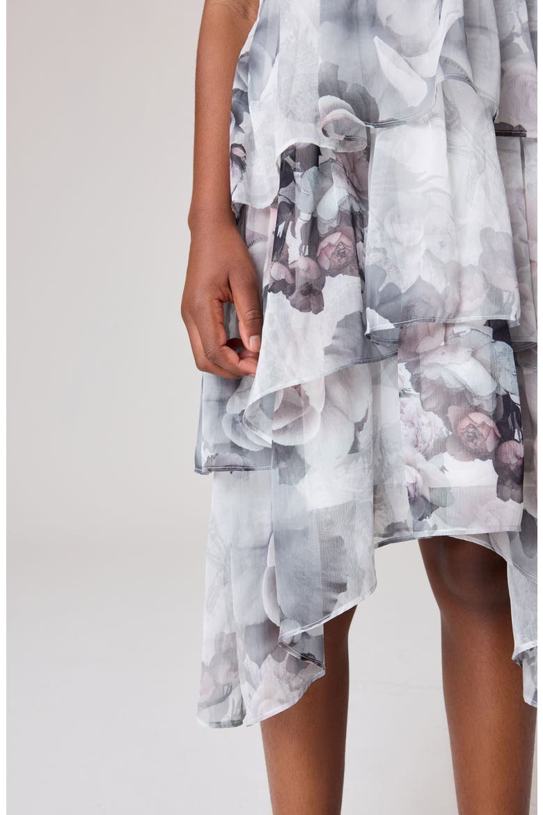 Kids' Floral Print Ruffle Dress, Alternate, color, GREY