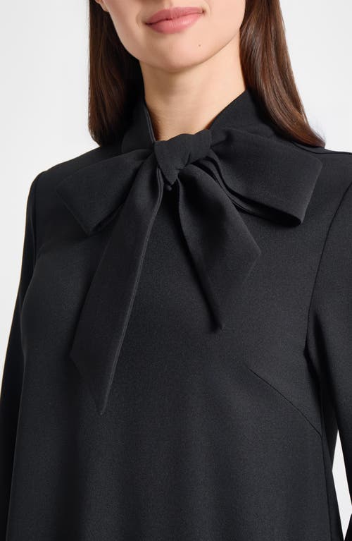 Ming Wang Bow Neck Stretch Deco Crepe Shift Top In Black