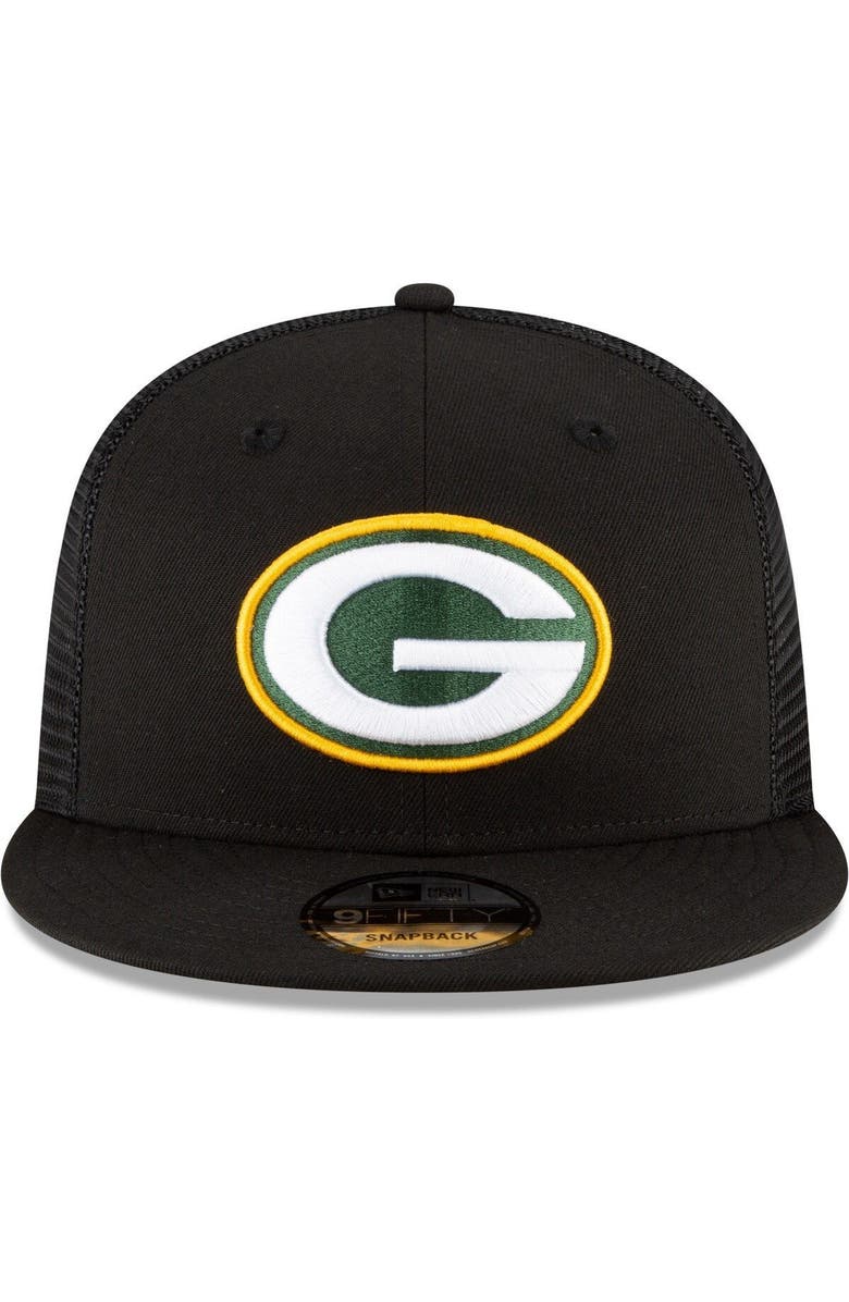 New Era Men's New Era Black Green Bay Packers Shade Trucker 9FIFTY Snapback Hat, Main, color, 
