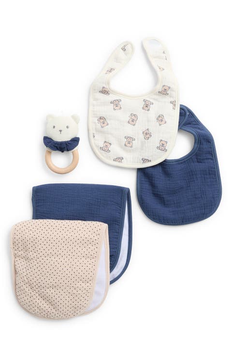 5-Piece Bib, Burp Cloth & Teddy Teether Set