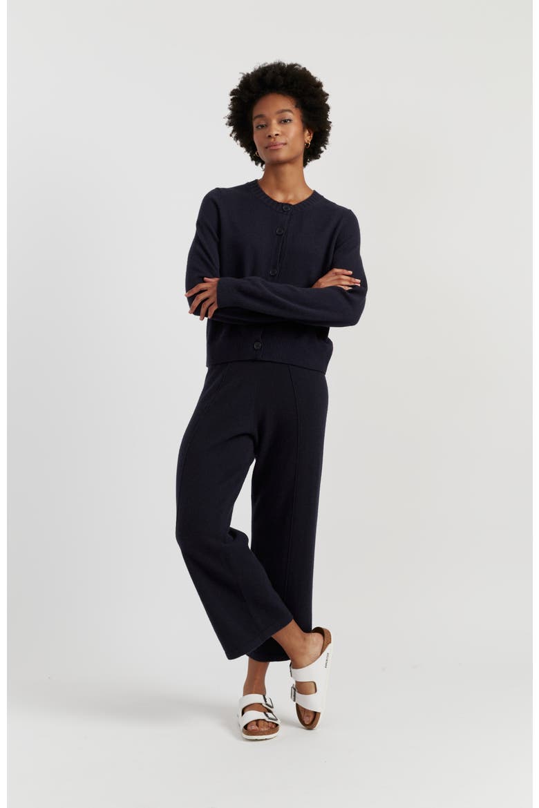Wool-Cashmere Cropped Wide-Leg Pants, Alternate, color, Navy