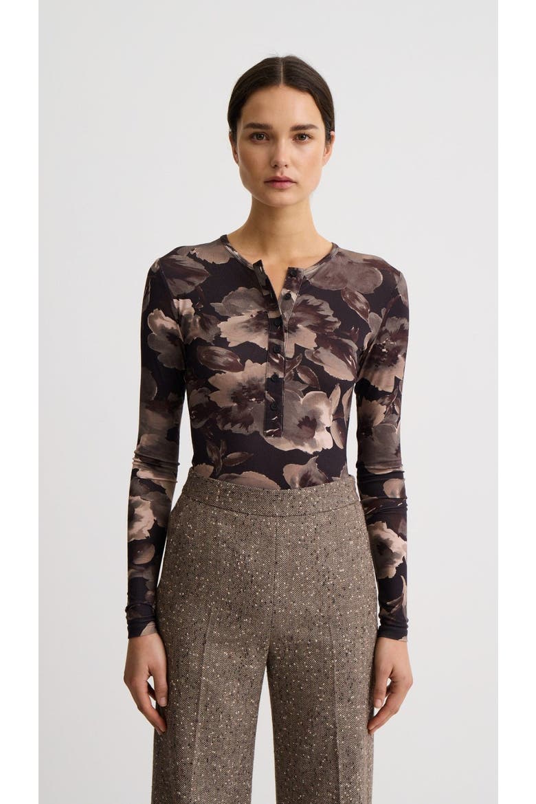Scrunch Sleeve Henley Tee, Alternate, color, Carbon Floral