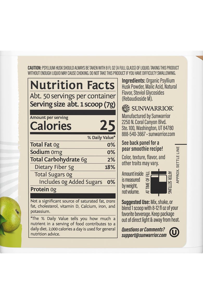 Harvest Psyllium Husk Powder Pear 348.6g Tub, Alternate, color, No Color