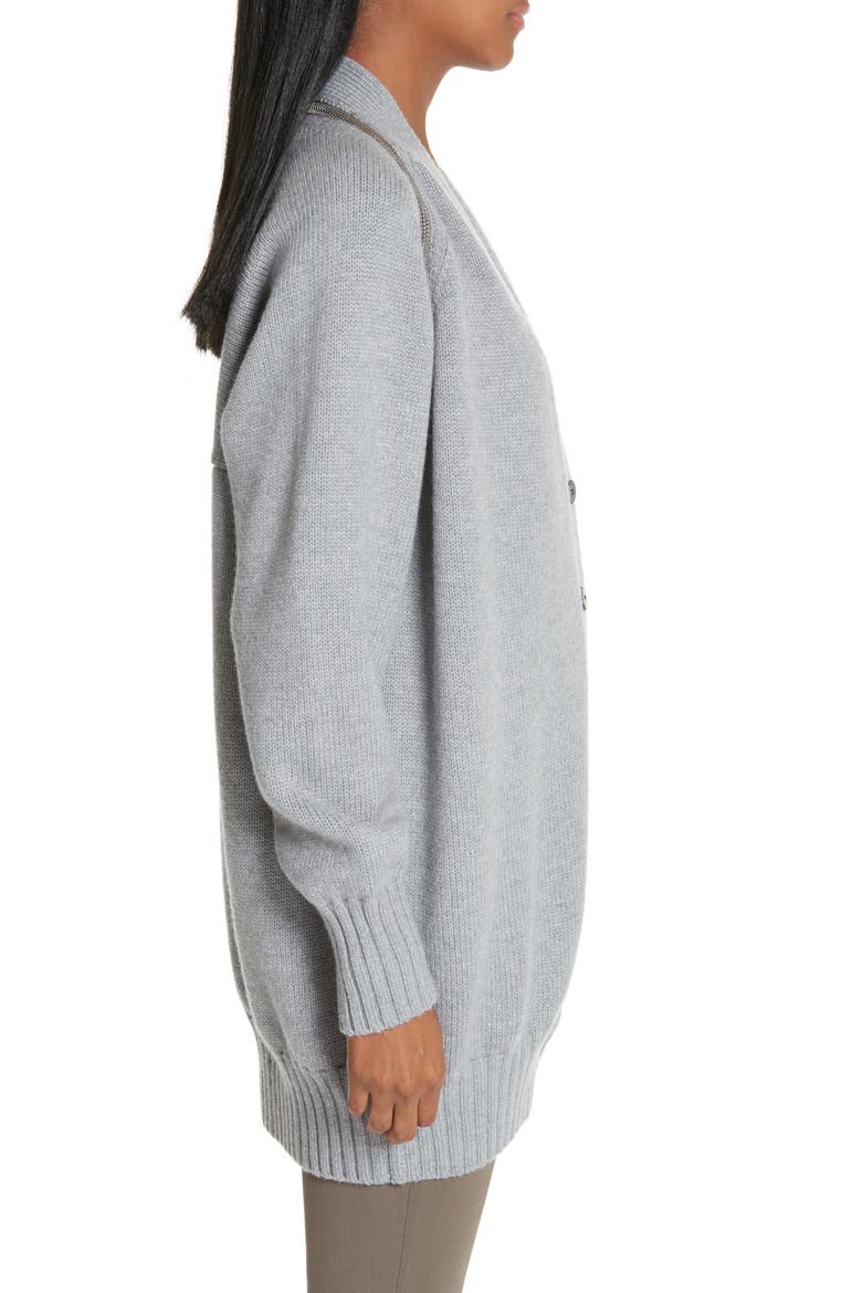 Zip Shoulder Merino Wool Cardigan, Alternate, color, HEATHER GREY