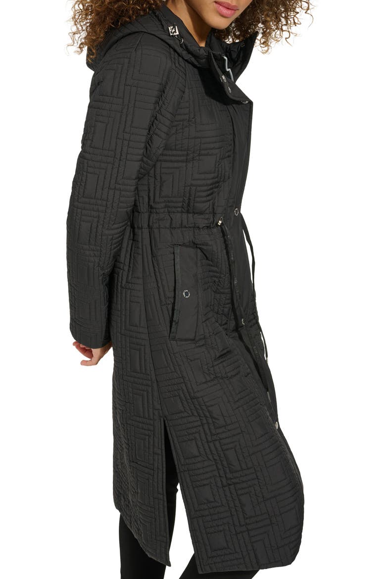 Hooded Quilted Long Jacket, Alternate, color, BLACK