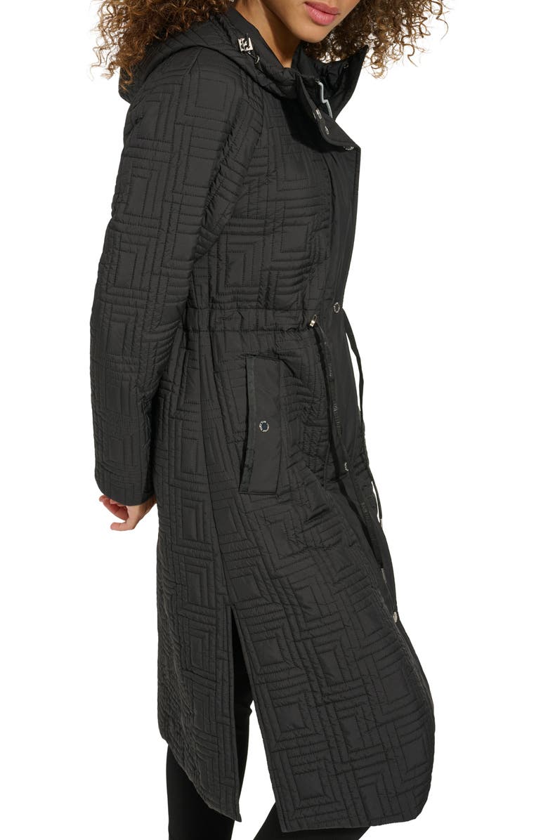 KARL LAGERFELD PARIS Hooded Quilted Long Jacket, Alternate, color, Black