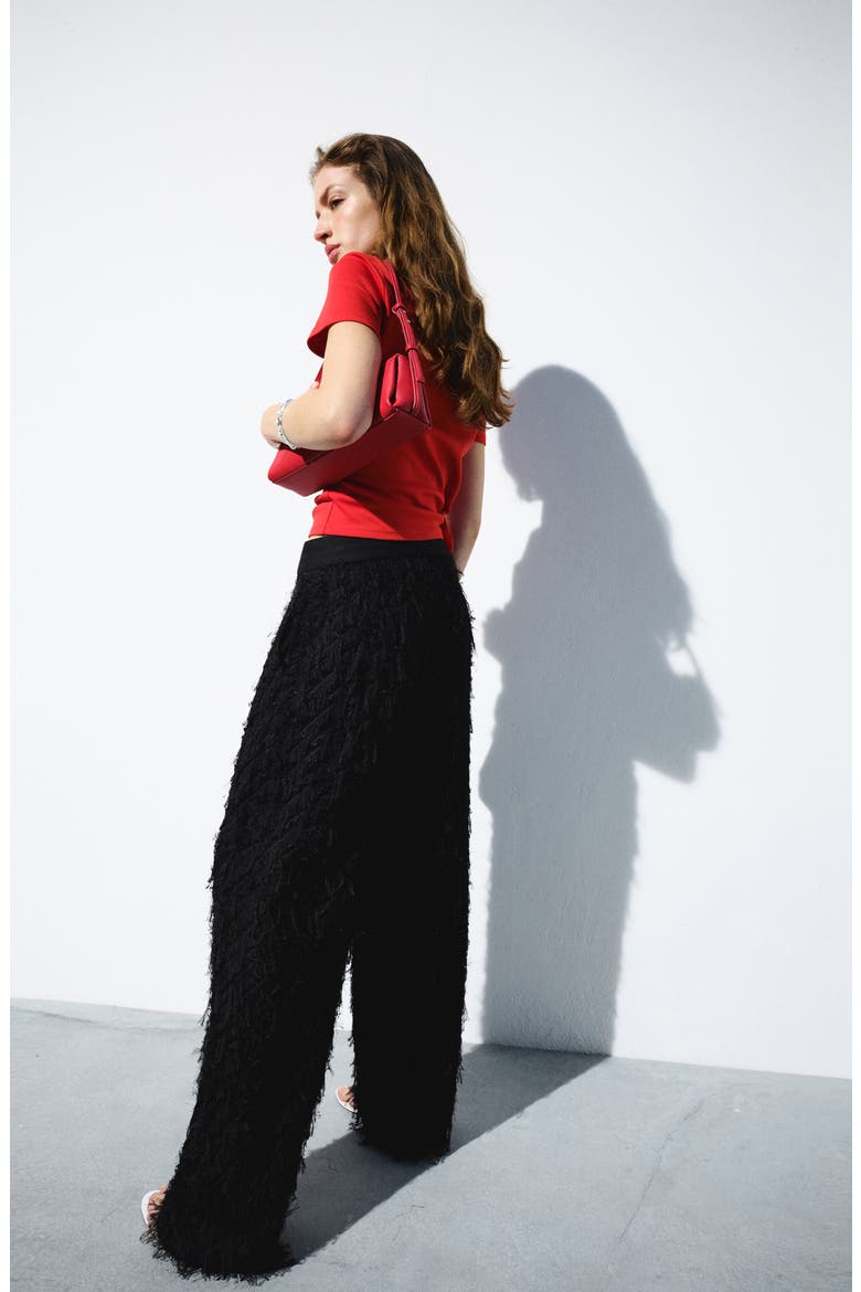 Textured Yarn Straight Leg Pants, Alternate, color, BLACK