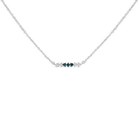 Sterling Silver 1/5 Cttw White and Blue Diamond 6 Stone Bar Necklace