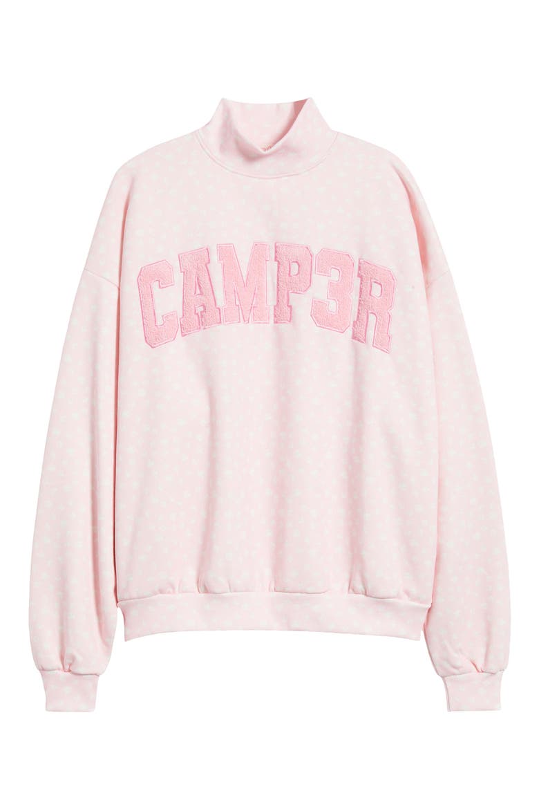 Ditsy Daisy Logo Appliqué Mock Neck Graphic Sweatshirt, Alternate, color, BABY PINK
