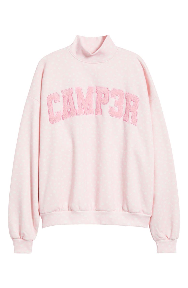 HAPPY CAMP3R Ditsy Daisy Logo Appliqué Mock Neck Graphic Sweatshirt, Alternate, color, Baby Pink