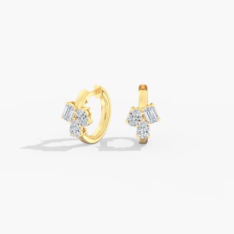 Multi-Shape Cluster Lab Diamond Huggie Hoop in 14K Gold