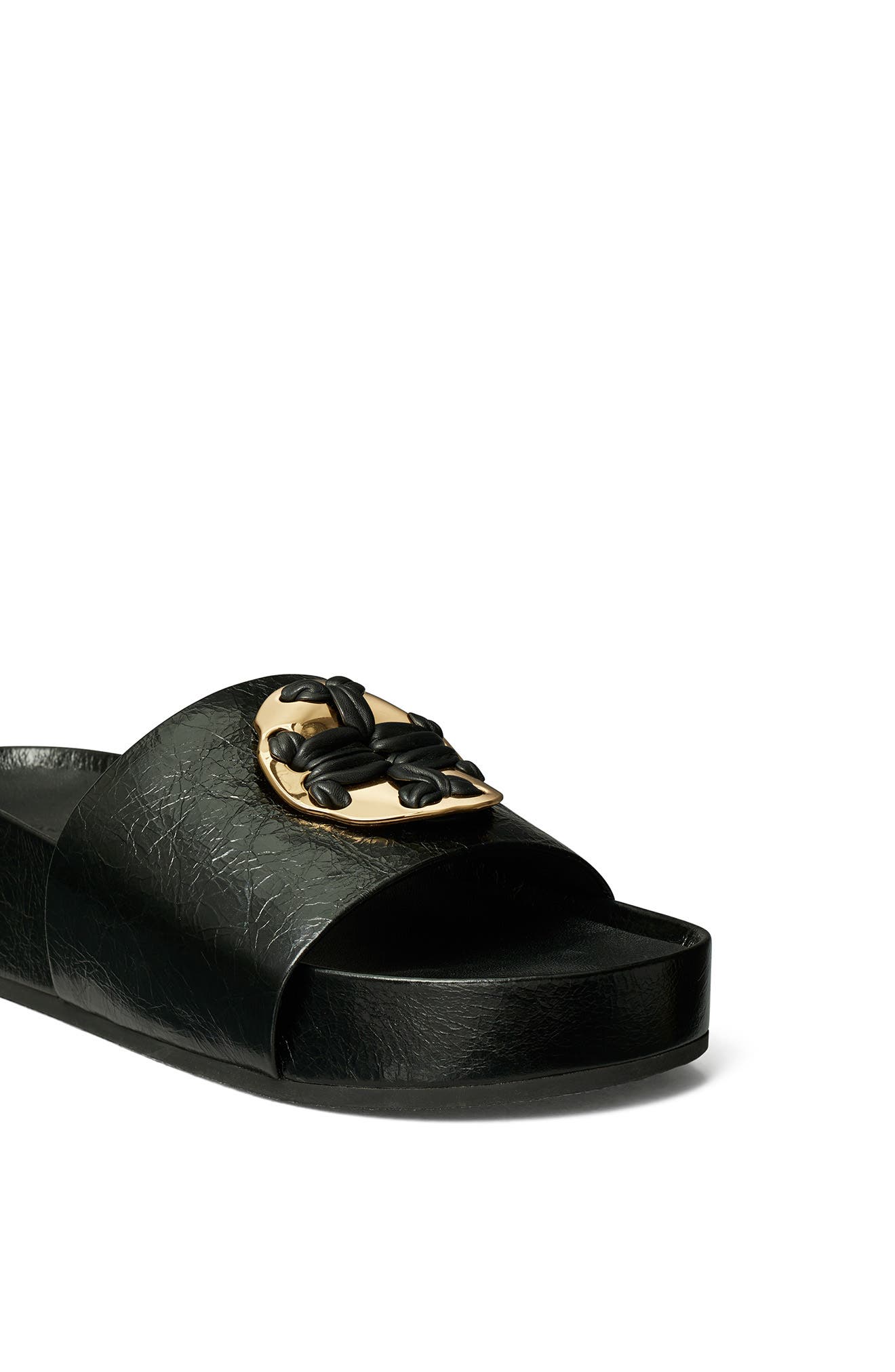 Woven Double T Slide Sandal, Alternate, color, PERFECT BLACK