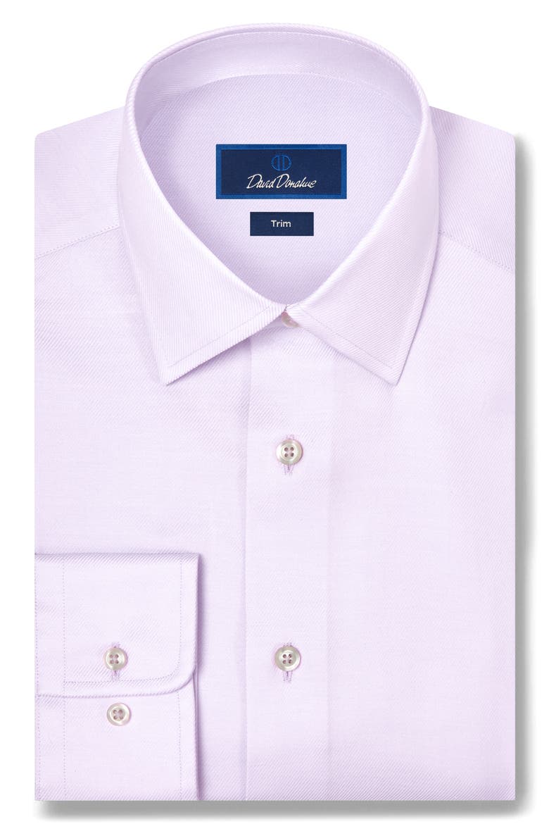Trim Fit Solid Stretch Cotton Twill Dress Shirt, Main, color, LILAC