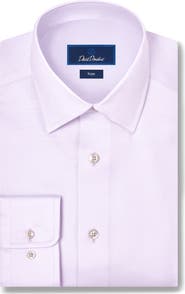 David Donahue Trim Fit Solid Stretch Cotton Twill Dress Shirt
