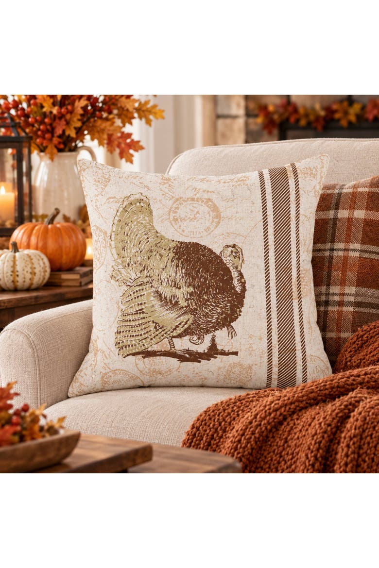 Thanksgiving Turkey Printed Accent Throw Pillow 18" x 18", Alternate, color, Beige