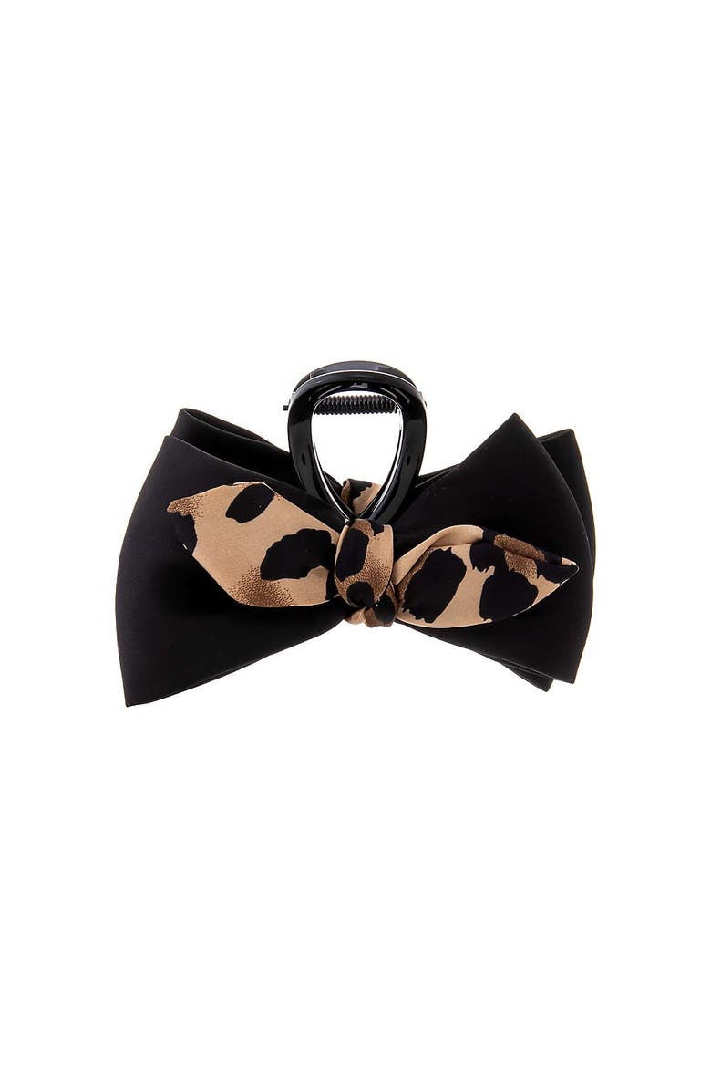 Cheetah Bow Tie Hair Claw Clip, Main, color, Black